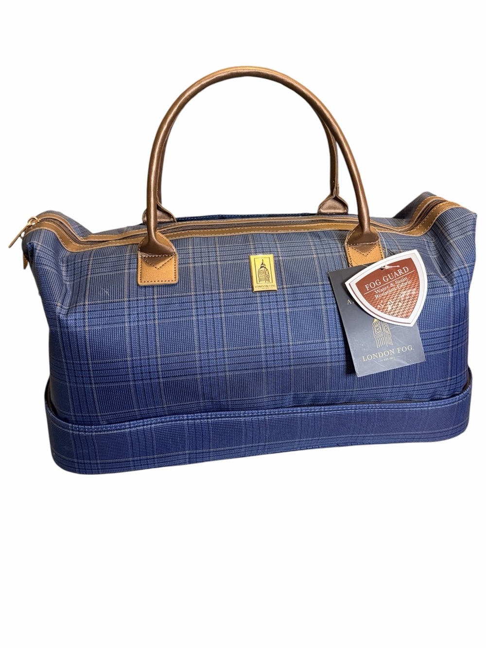 London Fog 100th Anniversary Plaid w/ Bronze Weekender Duffel Travel Bag NWT